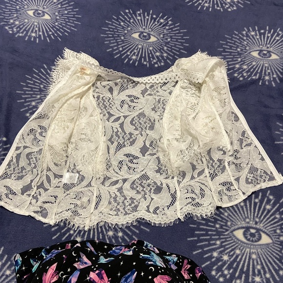 Lace Dollskill coquette white top zip up blouse sz sm sheer Lacey euc - Picture 8 of 11